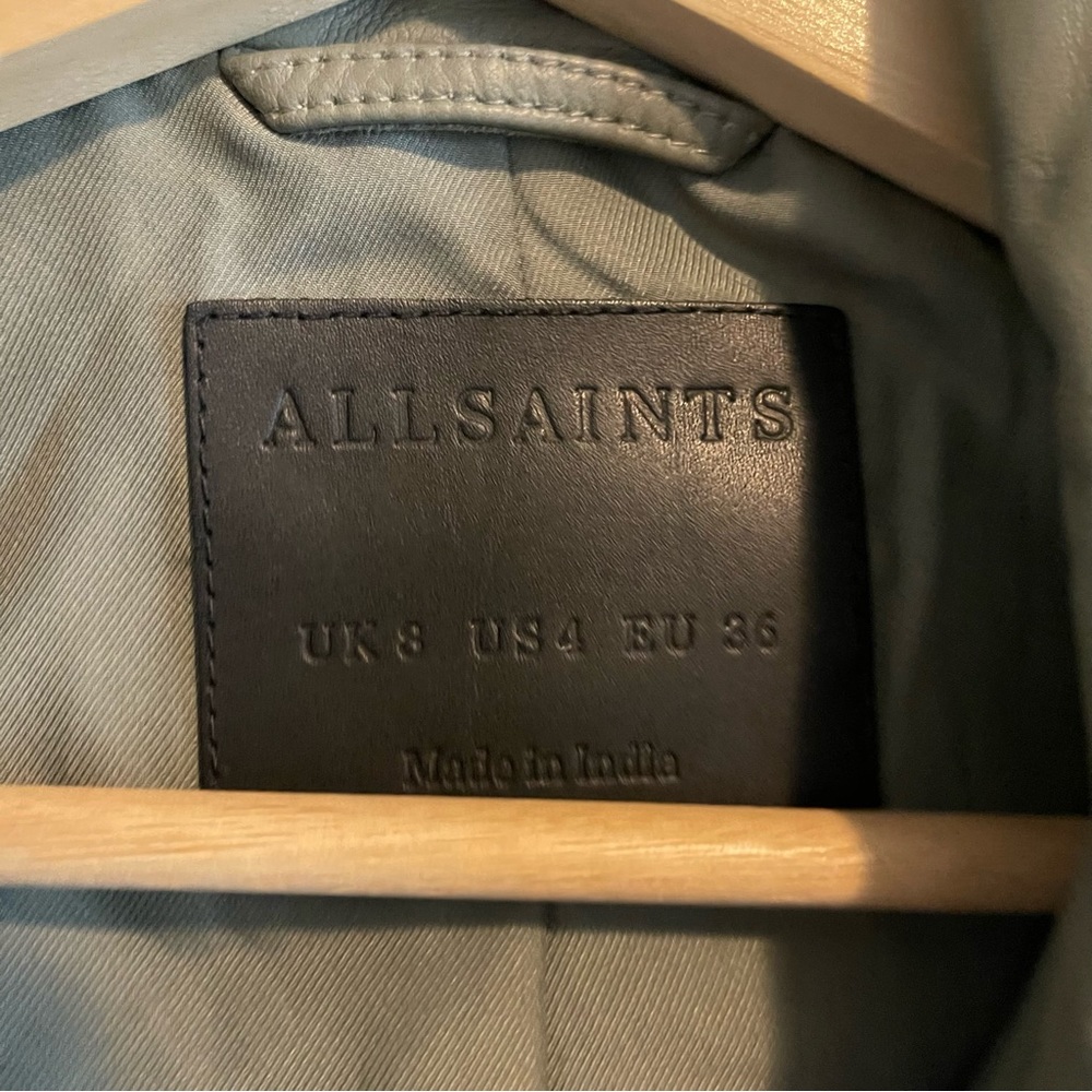 All Saints Balfern Biker Leather Jacket Sage Grey - Picture 7 of 8